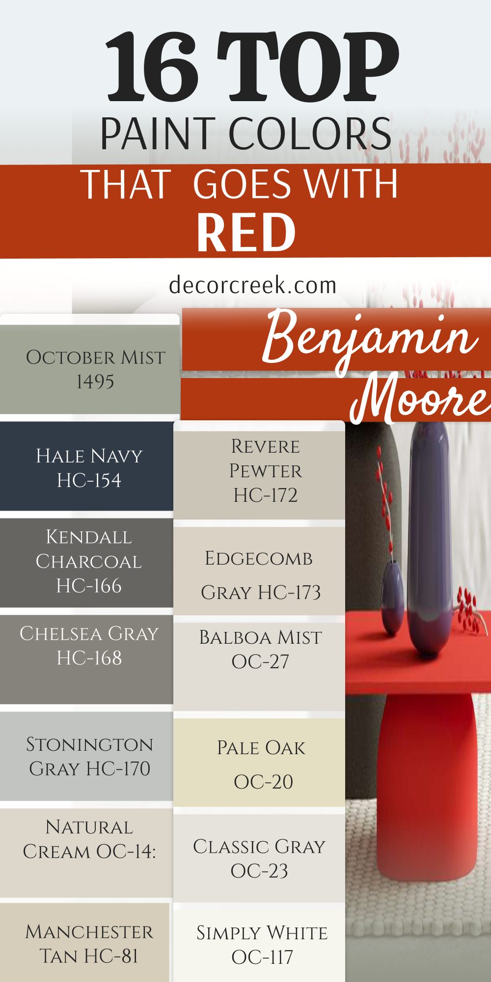 16 top paint colors that go with red from benjamin moore