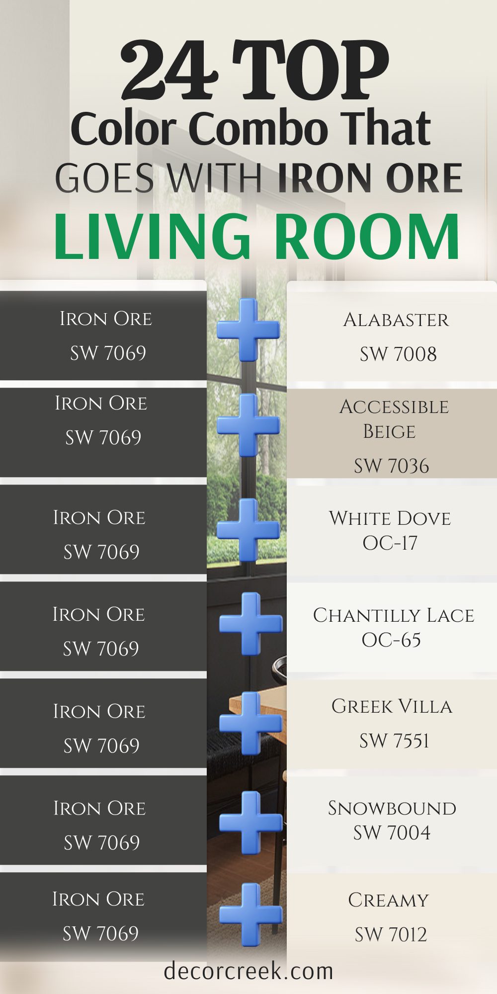 24 top color combo that goes with iron ore living room
