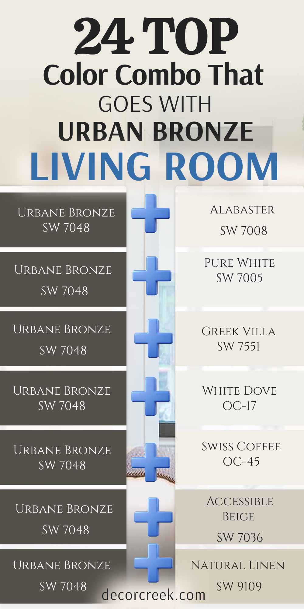 24 top color combo that goes with urban bronze living room