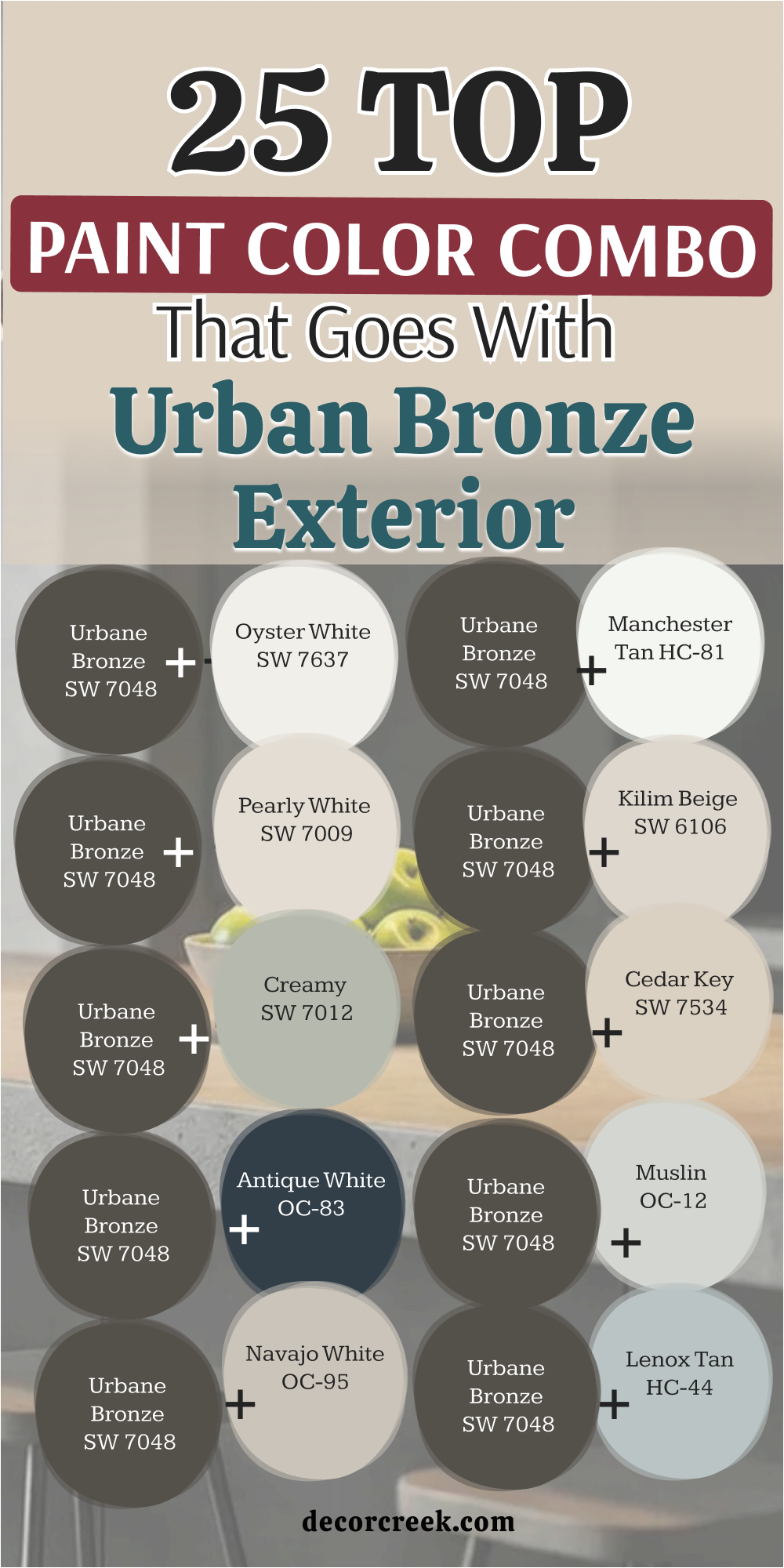 25 top color combo that goes with urban bronze exterior